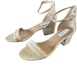 Steve Madden Irenee Two-Piece Block-Heel Sandals Raffia Upper NEW Size 9.5